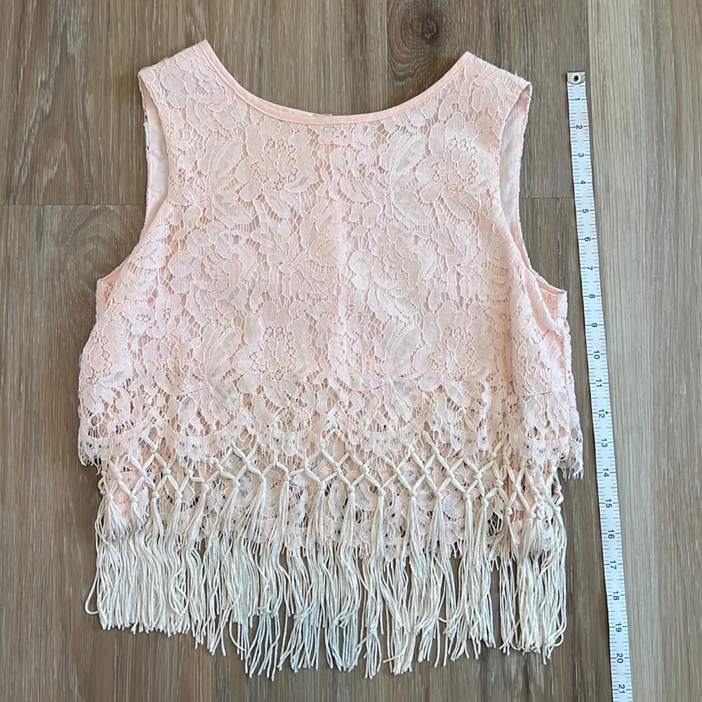 Pink lace fringe crop top